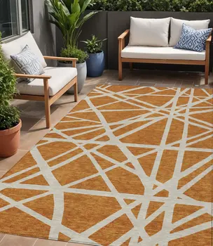5' X 8' Copper And Beige Geometric Washable Indoor Outdoor Area Rug