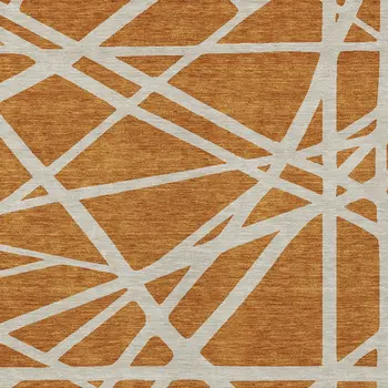 9' X 12' Copper And Beige Geometric Washable Indoor Outdoor Area Rug