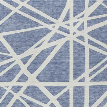 5' X 8' Denim Blue And Ivory Geometric Washable Indoor Outdoor Area Rug