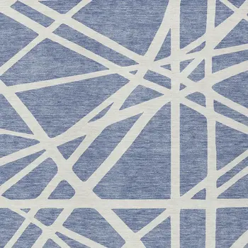 10' X 14' Denim Blue And Ivory Geometric Washable Indoor Outdoor Area Rug