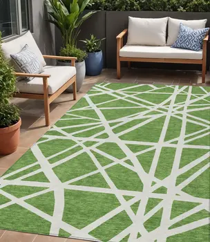 5' X 8' Green And Ivory Geometric Washable Indoor Outdoor Area Rug