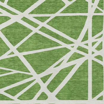 5' X 8' Green And Ivory Geometric Washable Indoor Outdoor Area Rug