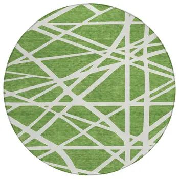 8' Green And Ivory Round Geometric Washable Indoor Outdoor Area Rug