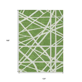 10' X 14' Green And Ivory Geometric Washable Indoor Outdoor Area Rug
