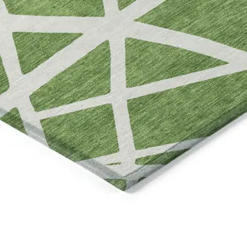 10' X 14' Green And Ivory Geometric Washable Indoor Outdoor Area Rug