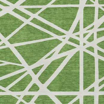 10' X 14' Green And Ivory Geometric Washable Indoor Outdoor Area Rug