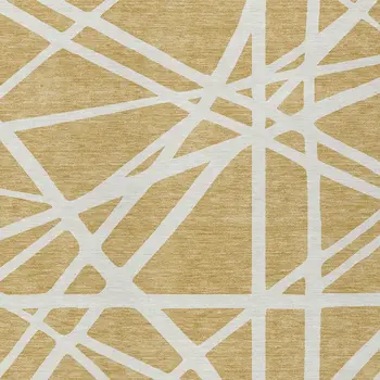 3' X 5' Gold And Ivory Geometric Washable Indoor Outdoor Area Rug
