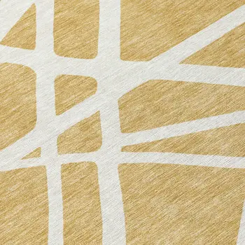 8' Gold And Ivory Round Geometric Washable Indoor Outdoor Area Rug