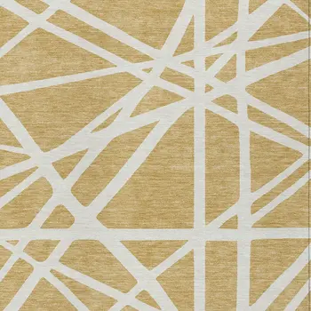 8' X 10' Gold And Ivory Geometric Washable Indoor Outdoor Area Rug