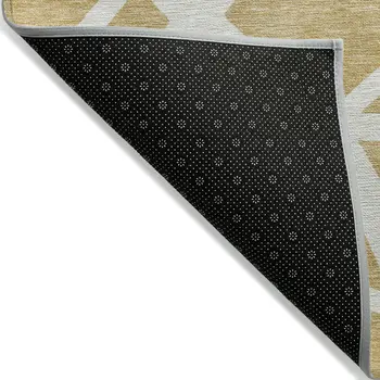 10' X 14' Gold And Ivory Geometric Washable Indoor Outdoor Area Rug