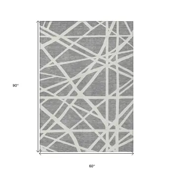 5' X 8' Gray And Ivory Geometric Washable Indoor Outdoor Area Rug
