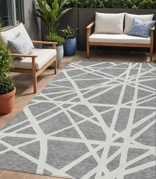5' X 8' Gray And Ivory Geometric Washable Indoor Outdoor Area Rug
