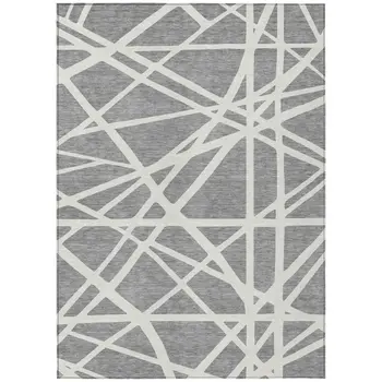 5' X 8' Gray And Ivory Geometric Washable Indoor Outdoor Area Rug