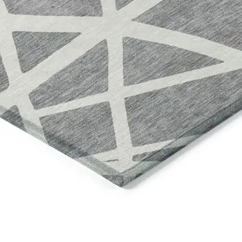 5' X 8' Gray And Ivory Geometric Washable Indoor Outdoor Area Rug