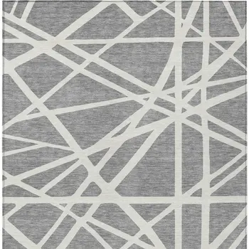 8' X 10' Gray And Ivory Geometric Washable Indoor Outdoor Area Rug