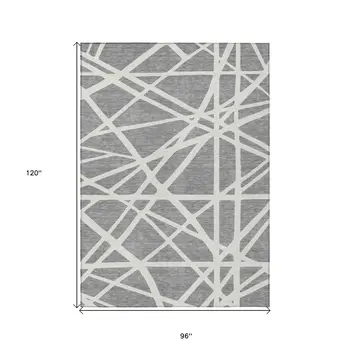 8' X 10' Gray And Ivory Geometric Washable Indoor Outdoor Area Rug