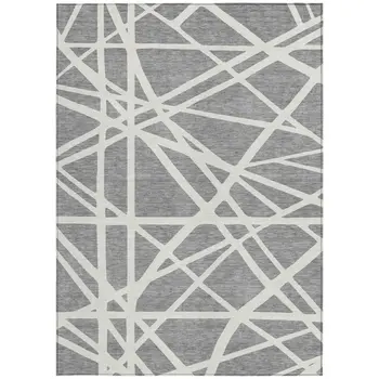 10' X 14' Gray And Ivory Geometric Washable Indoor Outdoor Area Rug