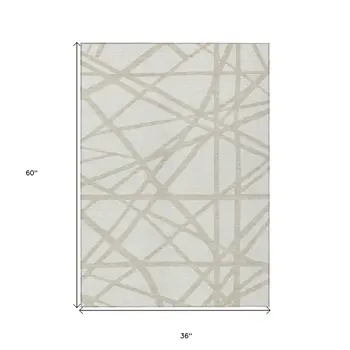 3' X 5' Ivory And Beige Geometric Washable Indoor Outdoor Area Rug