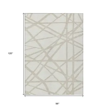 8' X 10' Ivory And Beige Geometric Washable Indoor Outdoor Area Rug
