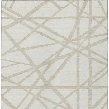 9' X 12' Ivory And Beige Geometric Washable Indoor Outdoor Area Rug