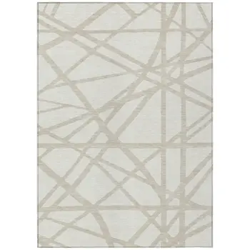 9' X 12' Ivory And Beige Geometric Washable Indoor Outdoor Area Rug