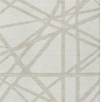 9' X 12' Ivory And Beige Geometric Washable Indoor Outdoor Area Rug