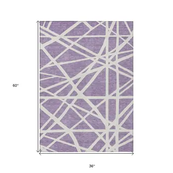 3' X 5' Lavender And Ivory Geometric Washable Indoor Outdoor Area Rug