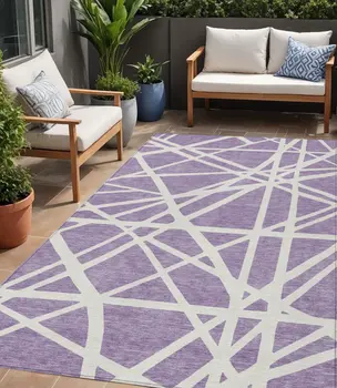 5' X 8' Lavender And Ivory Geometric Washable Indoor Outdoor Area Rug