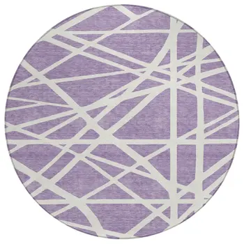 8' Lavender And Ivory Round Geometric Washable Indoor Outdoor Area Rug