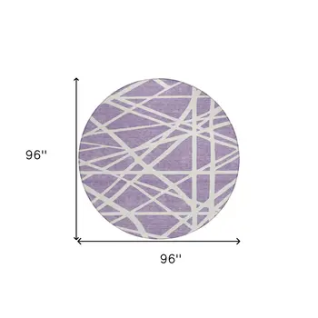 8' Lavender And Ivory Round Geometric Washable Indoor Outdoor Area Rug