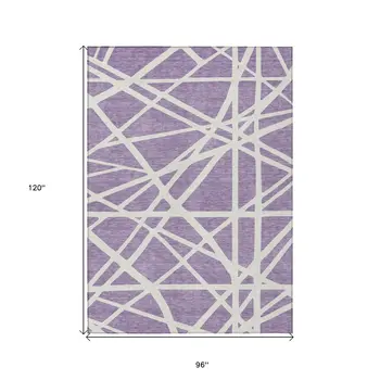 8' X 10' Lavender And Ivory Geometric Washable Indoor Outdoor Area Rug