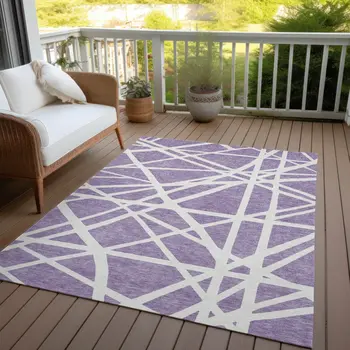 8' X 10' Lavender And Ivory Geometric Washable Indoor Outdoor Area Rug