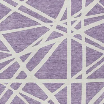 9' X 12' Lavender And Ivory Geometric Washable Indoor Outdoor Area Rug