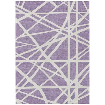 10' X 14' Lavender And Ivory Geometric Washable Indoor Outdoor Area Rug