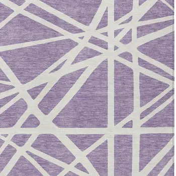 10' X 14' Lavender And Ivory Geometric Washable Indoor Outdoor Area Rug