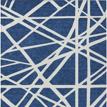 8' X 10' Navy Blue And Ivory Geometric Washable Indoor Outdoor Area Rug