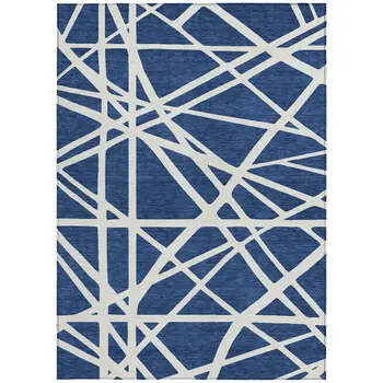 10' X 14' Navy Blue And Ivory Geometric Washable Indoor Outdoor Area Rug