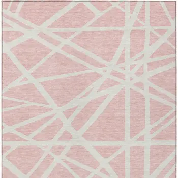 3' X 5' Pink And Gray Geometric Washable Indoor Outdoor Area Rug