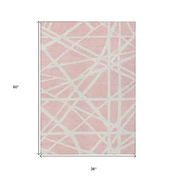 3' X 5' Pink And Gray Geometric Washable Indoor Outdoor Area Rug