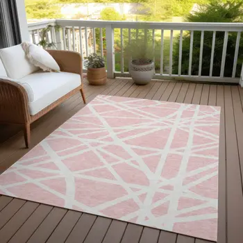 3' X 5' Pink And Gray Geometric Washable Indoor Outdoor Area Rug