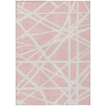 3' X 5' Pink And Gray Geometric Washable Indoor Outdoor Area Rug
