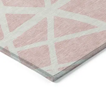 3' X 5' Pink And Gray Geometric Washable Indoor Outdoor Area Rug