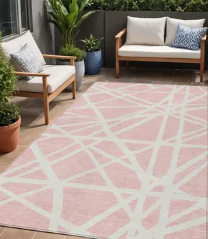 5' X 8' Pink And Gray Geometric Washable Indoor Outdoor Area Rug