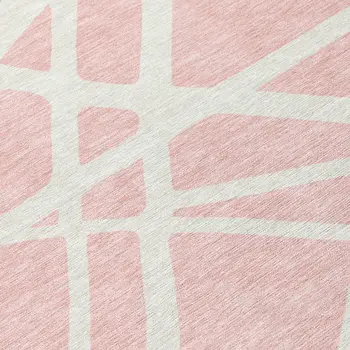 8' Pink And Gray Round Geometric Washable Indoor Outdoor Area Rug