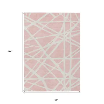 9' X 12' Pink And Gray Geometric Washable Indoor Outdoor Area Rug
