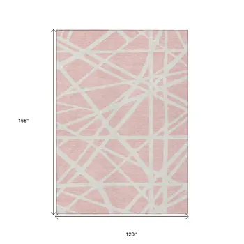 10' X 14' Pink And Gray Geometric Washable Indoor Outdoor Area Rug