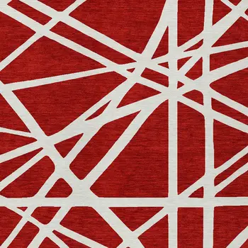 3' X 5' Red And Ivory Geometric Washable Indoor Outdoor Area Rug