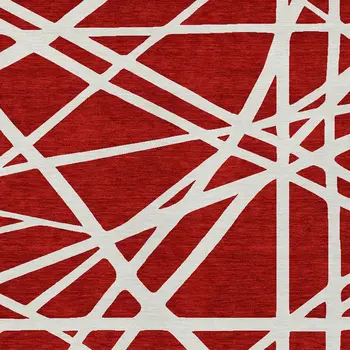 9' X 12' Red And Ivory Geometric Washable Indoor Outdoor Area Rug