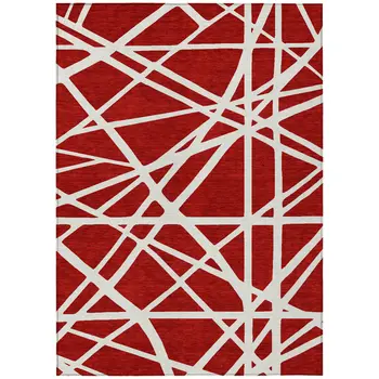 10' X 14' Red And Ivory Geometric Washable Indoor Outdoor Area Rug