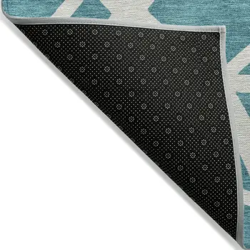 5' X 8' Teal Blue And Ivory Geometric Washable Indoor Outdoor Area Rug
